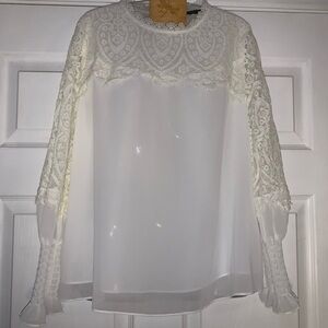 White House Black Market Ivory Lace Blouse